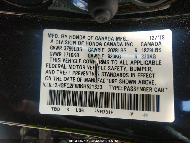 2019 HONDA CIVIC SEDAN SPORT VIN: 2HGFC2F88KH521333