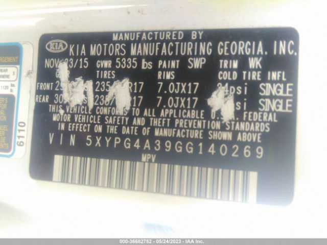5XYPG4A39GG140269 KIA SORENTO LX