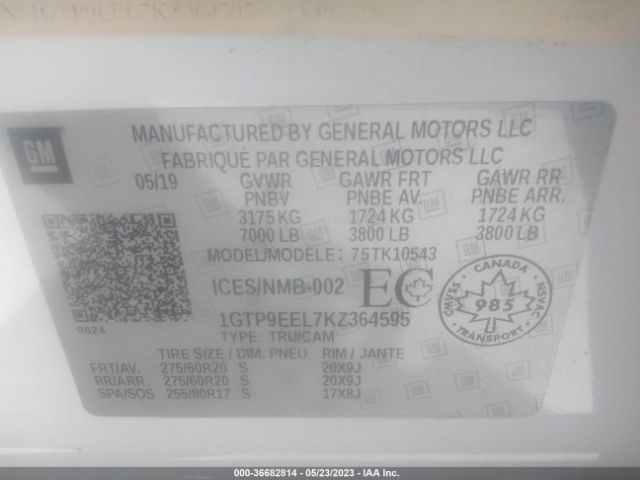 1GTP9EEL7KZ364595 GMC Sierra 1500 At4
