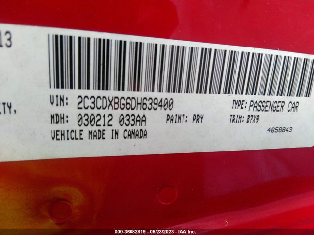 2013 DODGE CHARGER SE VIN: 2C3CDXBG6DH639400