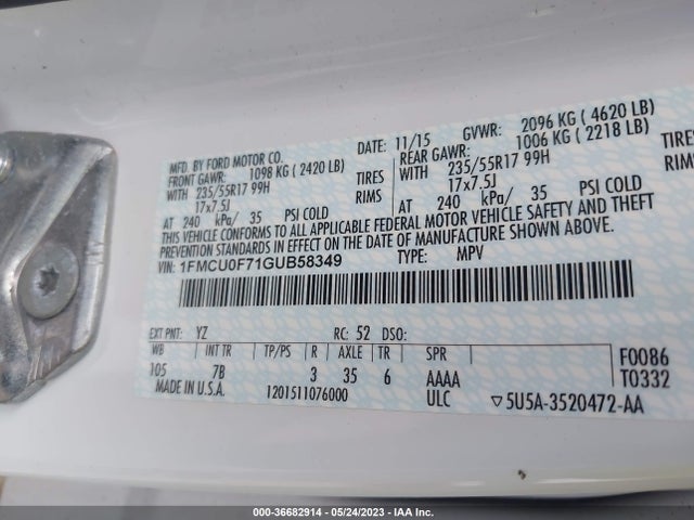 Ford ESCAPE S 2016 1FMCU0F71GUB58349 Image 10