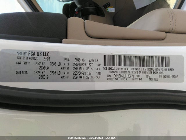 1C4RJECG1LC106079 Jeep Grand Cherokee Overland