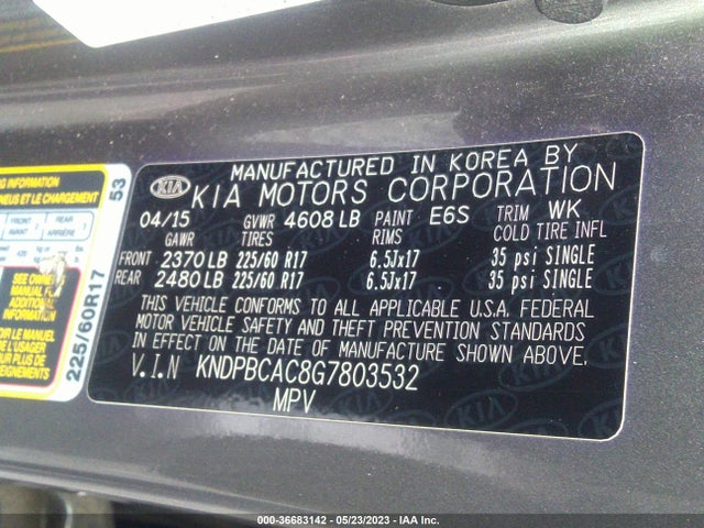 2016 KIA SPORTAGE LX VIN: KNDPBCAC8G7803532