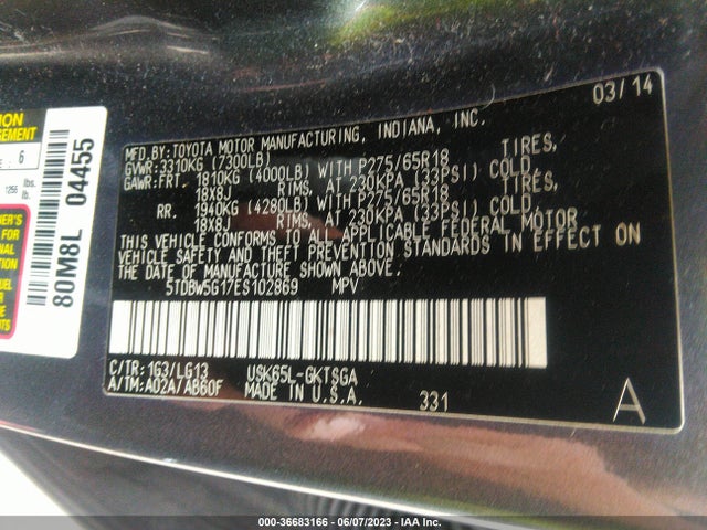 Toyota Sequoia Sr5 2014 5TDBW5G17ES102869 Image 9