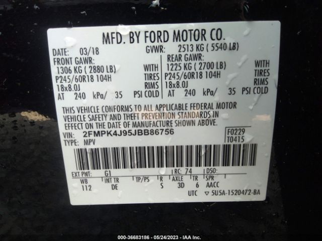 2FMPK4J95JBB86756 Ford EDGE SEL