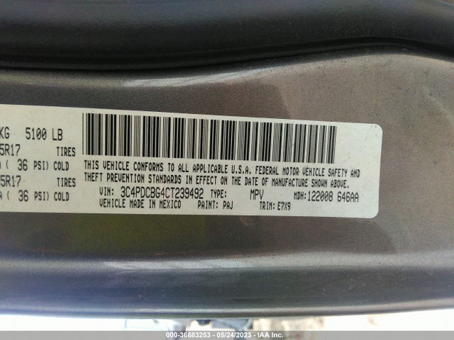 2012 DODGE JOURNEY SXT VIN: 3C4PDCBG4CT239492