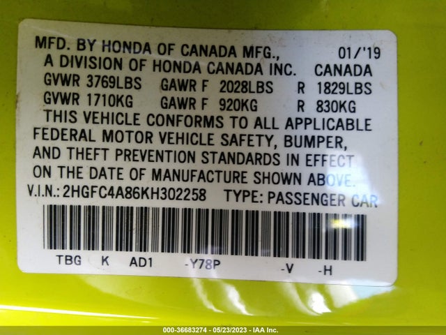 Honda Civic Coupe Sport 2019 2HGFC4A86KH302258 Image 9