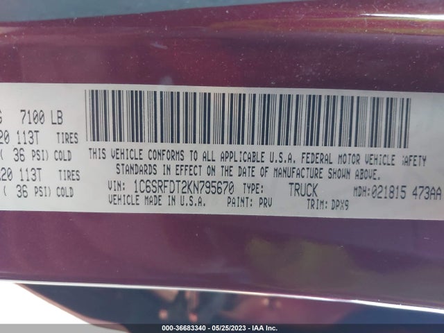 1C6SRFDT2KN795670 RAM 1500 Laramie