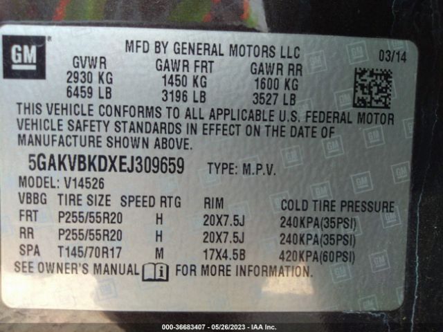 5GAKVBKDXEJ309659 Buick Enclave Leather