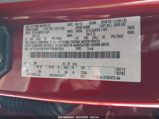 1FTEW1EP5FFB30751 Ford F-150 Xlt/xl/lariat