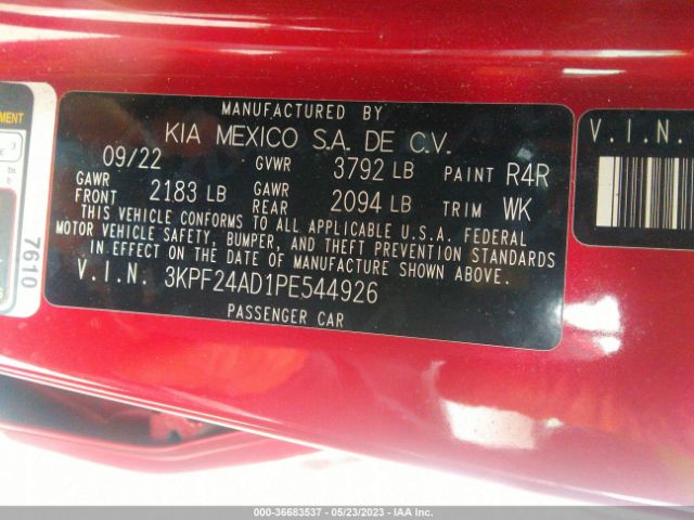 3KPF24AD1PE544926 KIA Forte Lxs