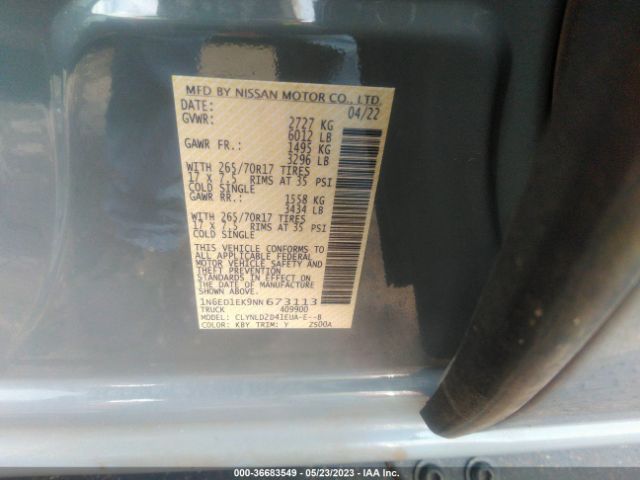 1N6ED1EK9NN673113 Nissan Frontier Pro-4x