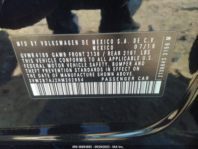 3VW2B7AJ2HM202654 Volkswagen Jetta 1.4t S