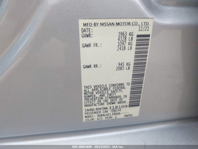 Nissan Altima 2.5 Sv 2022 1N4BL4DV3NN318109 Image 9