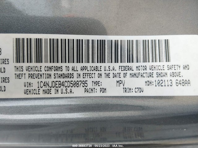 2012 JEEP COMPASS LATITUDE VIN: 1C4NJDEB4CD508795