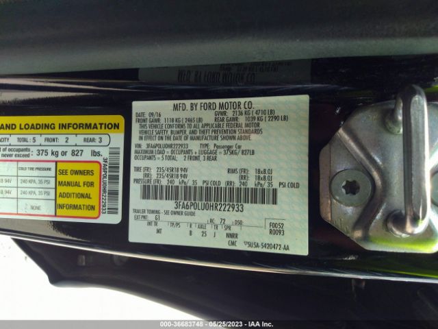 3FA6P0LU0HR222933 Ford Fusion Hybrid Se