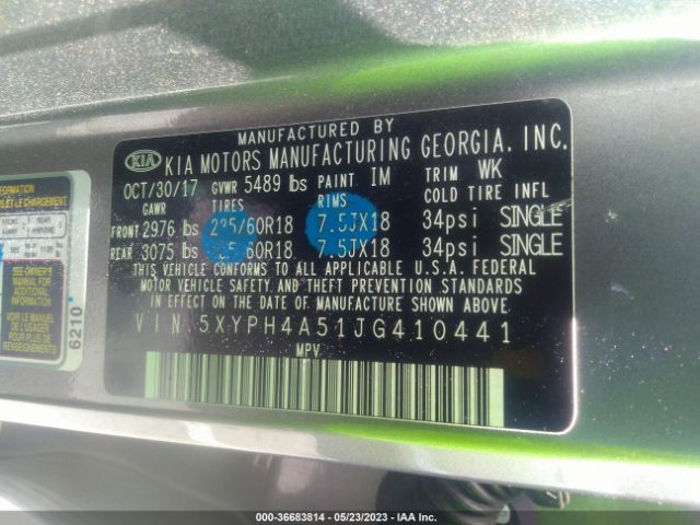 5XYPH4A51JG410441 KIA Sorento Ex V6