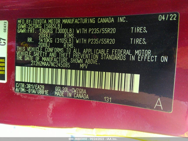 2T2HZMAA7NC245085 Lexus Rx Rx 350