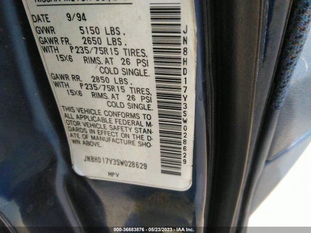 1995 NISSAN PATHFINDER LE/SE/XE VIN: JN8HD17Y3SW028629