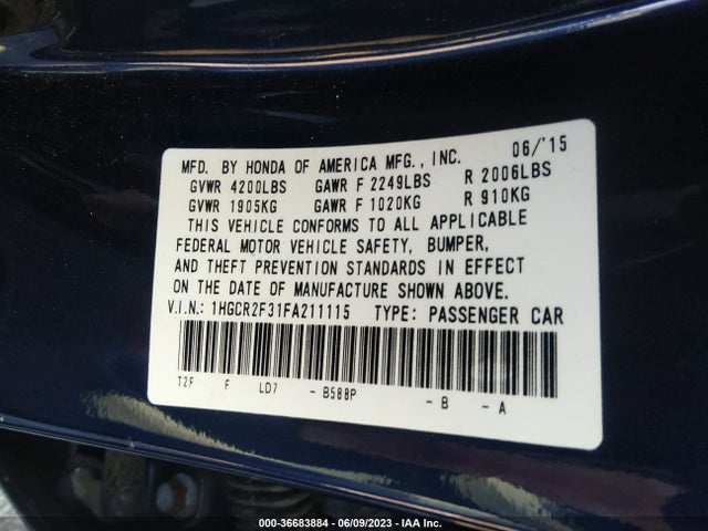 Honda Accord Sedan Lx 2015 1HGCR2F31FA211115 Image 9