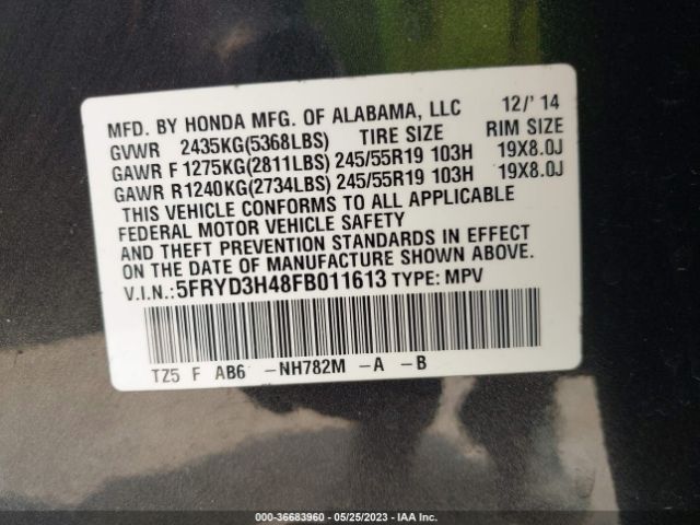 5FRYD3H48FB011613 Acura Mdx Tech Pkg