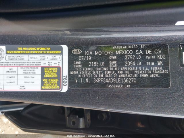 3KPF34AD9LE156270 KIA Forte Gt-line