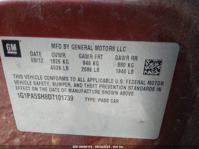 2013 CHEVROLET CRUZE LS VIN: 1G1PA5SH8D7101739