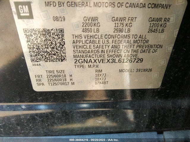 Chevrolet EQUINOX LT 2020 2GNAXVEX3L6126729 Image 9