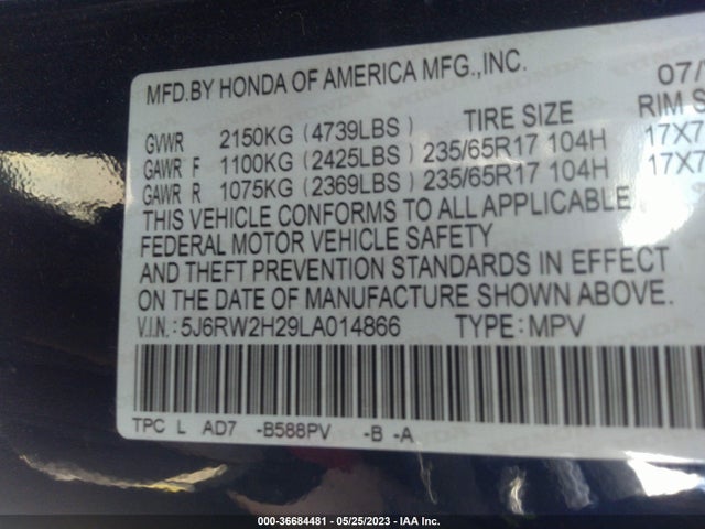 Honda CR-V LX 2020 5J6RW2H29LA014866 Image 9