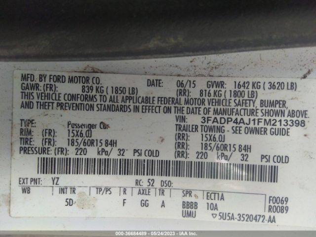 3FADP4AJ1FM213398 Ford FIESTA S