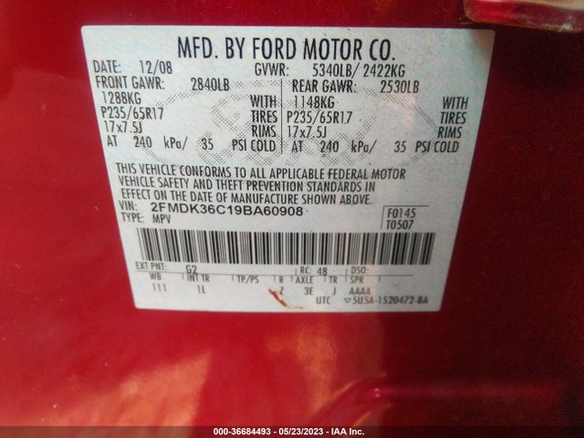 2009 FORD EDGE SE VIN: 2FMDK36C19BA60908