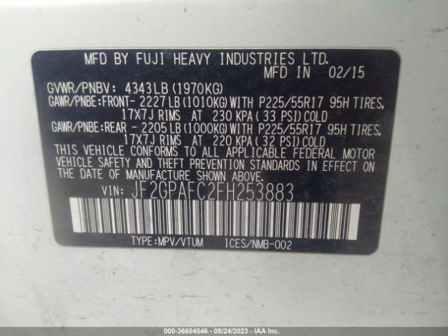 JF2GPAFC2FH253883 Subaru Xv Crosstrek Premium