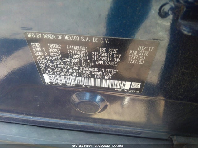 Honda HR-V EX 2017 3CZRU6H55HM718094 Image 9