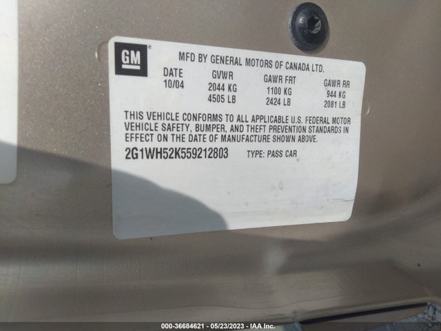 2005 CHEVROLET IMPALA LS VIN: 2G1WH52K559212803