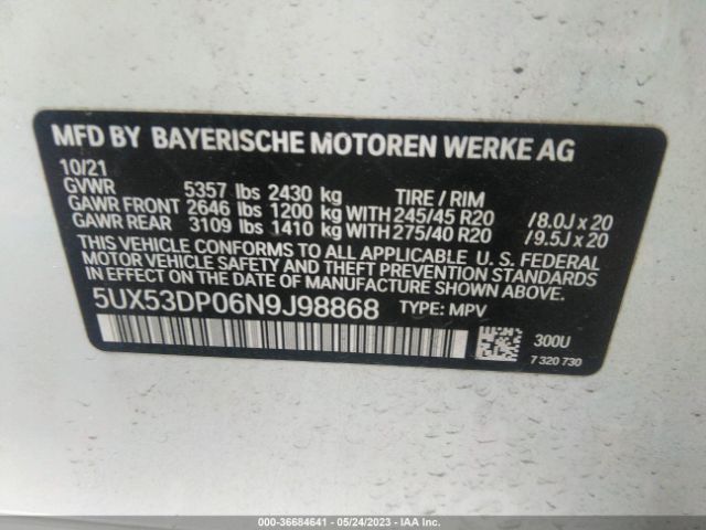 5UX53DP06N9J98868 BMW X3 Xdrive30i