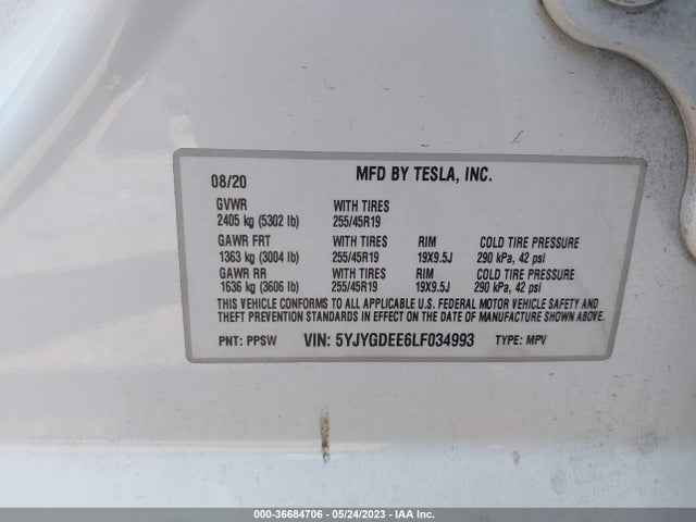 5YJYGDEE6LF034993 Tesla Model Y Long Range Dual Motor All-wheel Drive