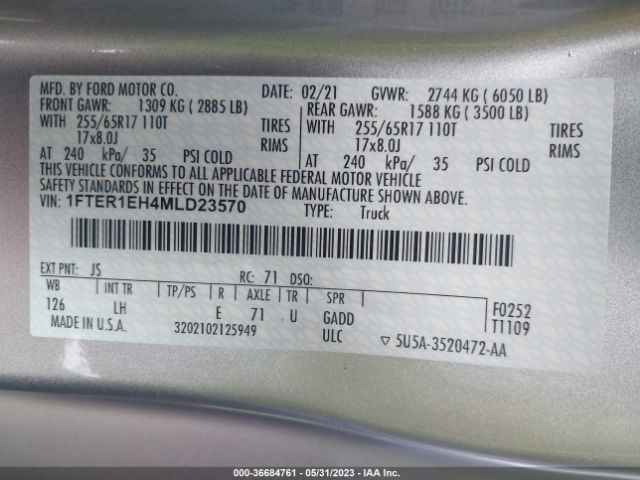 1FTER1EH4MLD23570 Ford Ranger Xl/xlt/lariat
