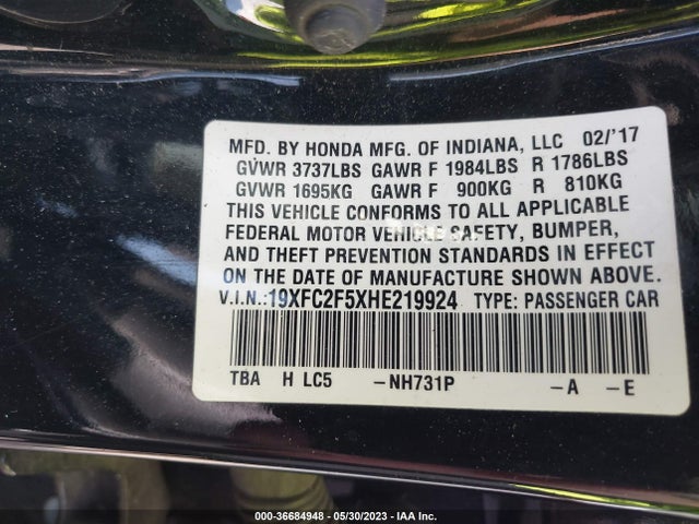 Honda Civic Sedan Lx 2017 19XFC2F5XHE219924 Image 9