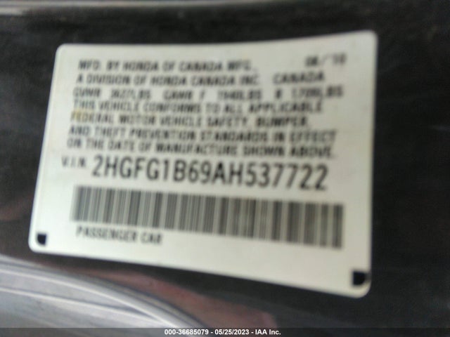 2010 HONDA CIVIC CPE LX VIN: 2HGFG1B69AH537722