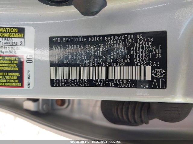 Toyota Corolla L/le/s/s Plus/le Plus 2016 2T1BURHE1GC610099 Image 10