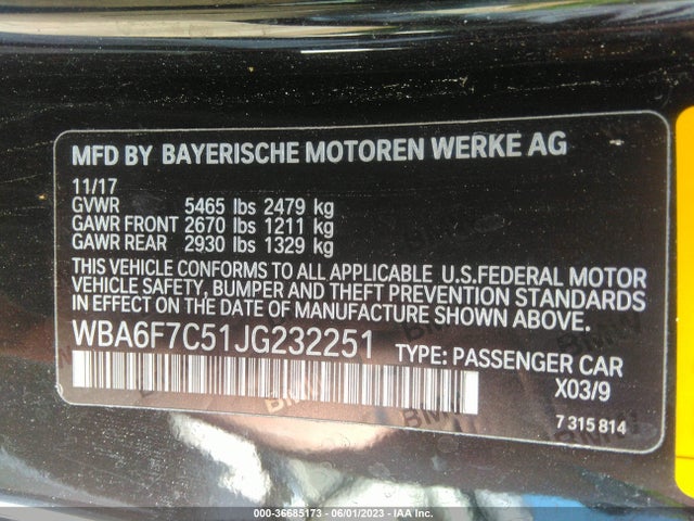 2018 BMW 6 Series, VIN: WBA6F7C51JG232251