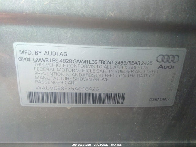 2005 AUDI A4 1.8T VIN: WAUVC68E35A018426