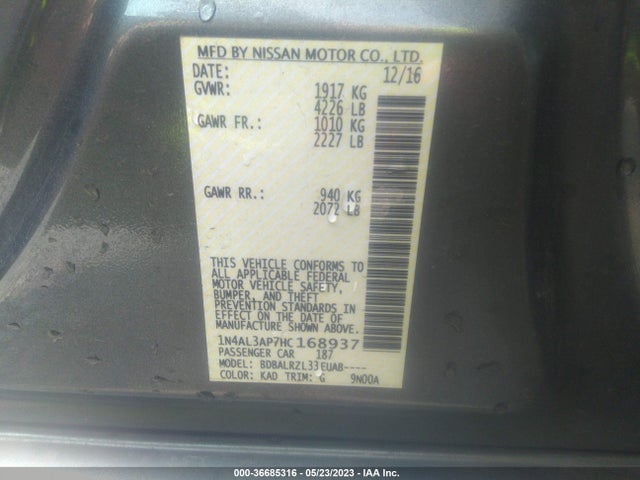 Nissan Altima 2.5 Sl 2017 1N4AL3AP7HC168937 Image 9