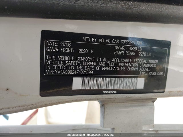 2007 VOLVO S80 I6 VIN: YV1AS982471021599
