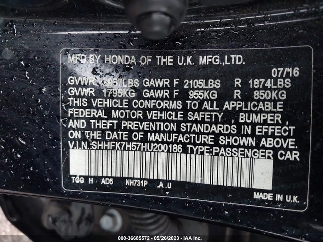 Honda Civic Hatchback Ex 2017 SHHFK7H57HU200186 Image 9