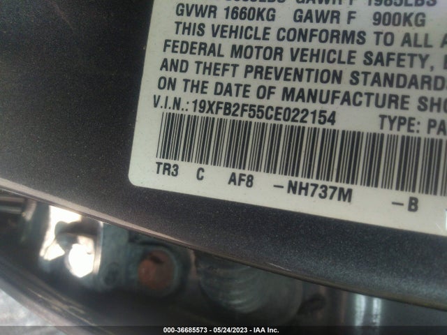 2012 HONDA CIVIC SDN LX VIN: 19XFB2F55CE022154