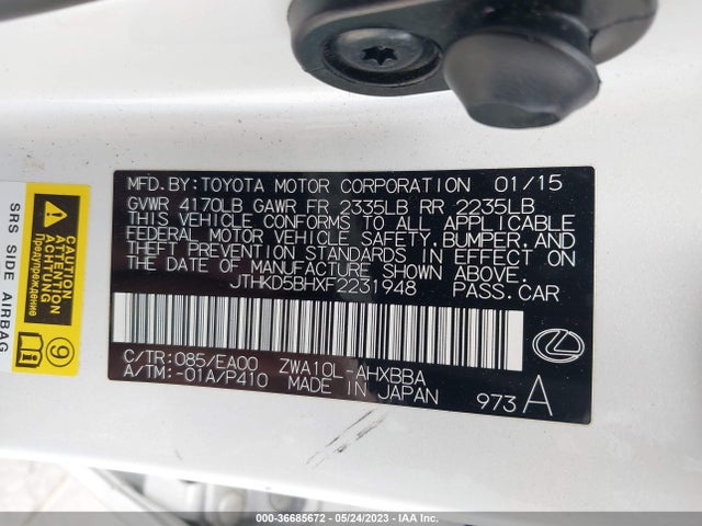 JTHKD5BHXF2231948 Lexus Ct 200h Hybrid