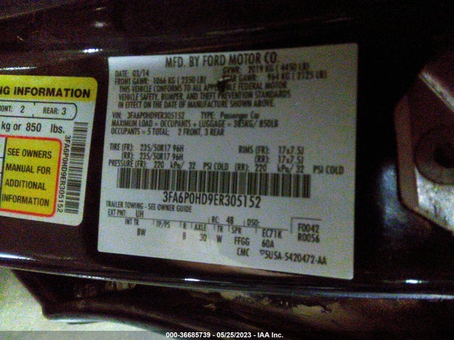 Ford FUSION SE 2014 3FA6P0HD9ER305152 Image 11