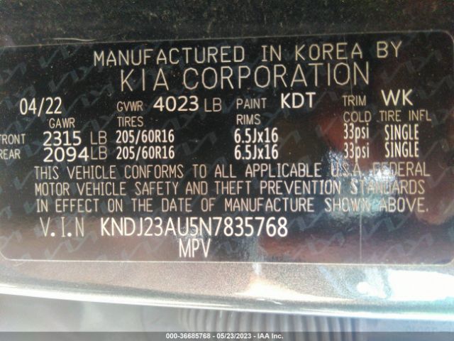 KNDJ23AU5N7835768 KIA SOUL LX