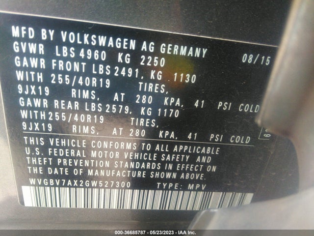 WVGBV7AX2GW527300 Volkswagen Tiguan R-line